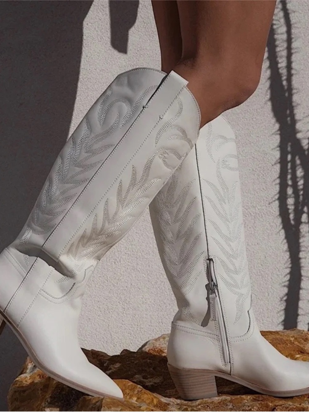 Dolce Vita Solei White Leather Western Cowboy Boots Size 8.5